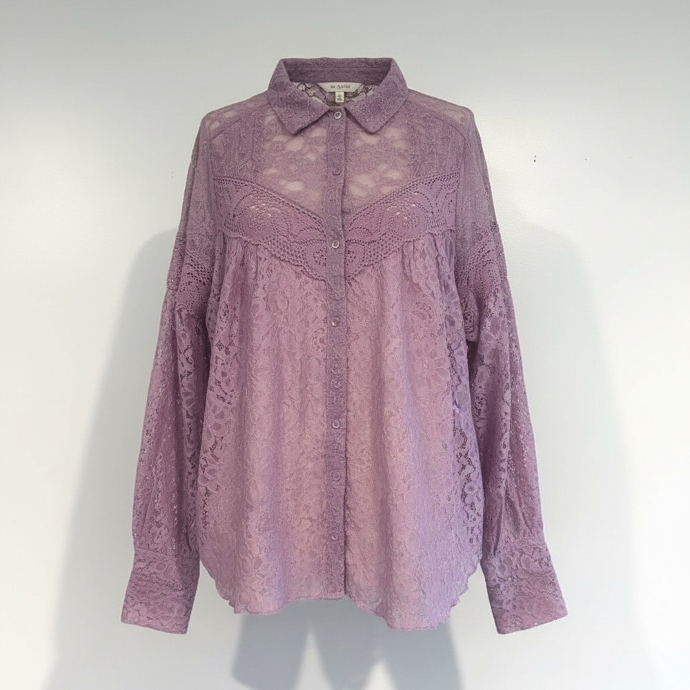 Free People Out West Lace Blouse NWT Lilac Sheer Button Front Top S - Picture 12 of 17